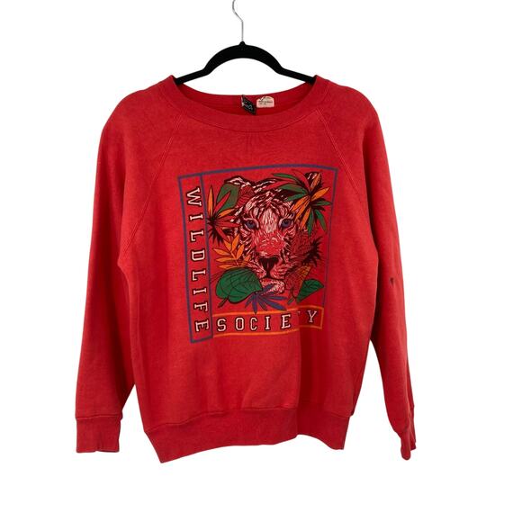 Vintage Tiger Wildlife Society Long Sleeve Pullover Crewneck Red Size Medium - Picture 1 of 9